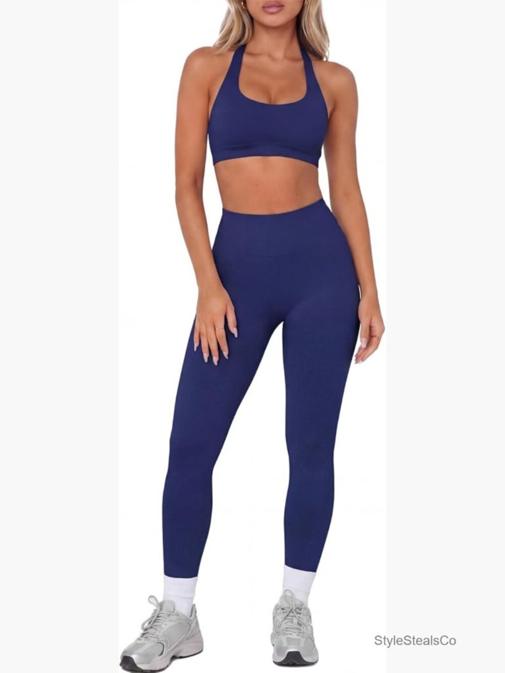 Seamless Halter Bra Scrunch Butt Lifting Leggings 2 Piece Workout Set Medium